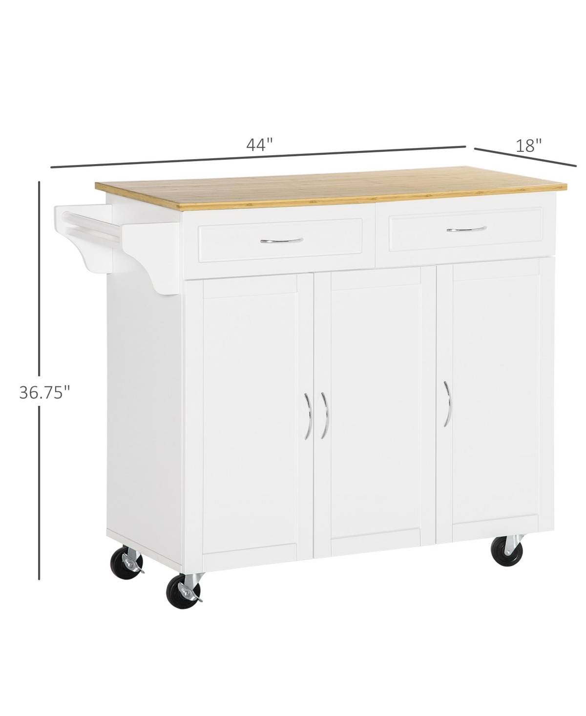 Homcom Rolling Kitchen Island Cart with Large Bamboo Countertop and 2 Drawers