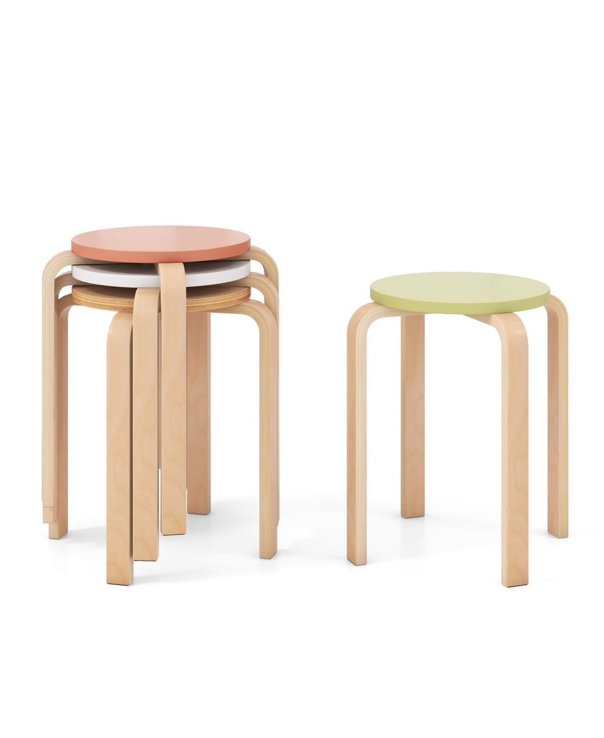 Slickblue Set of 4 Bentwood Stackable Stools Dining Stools with Round Tops