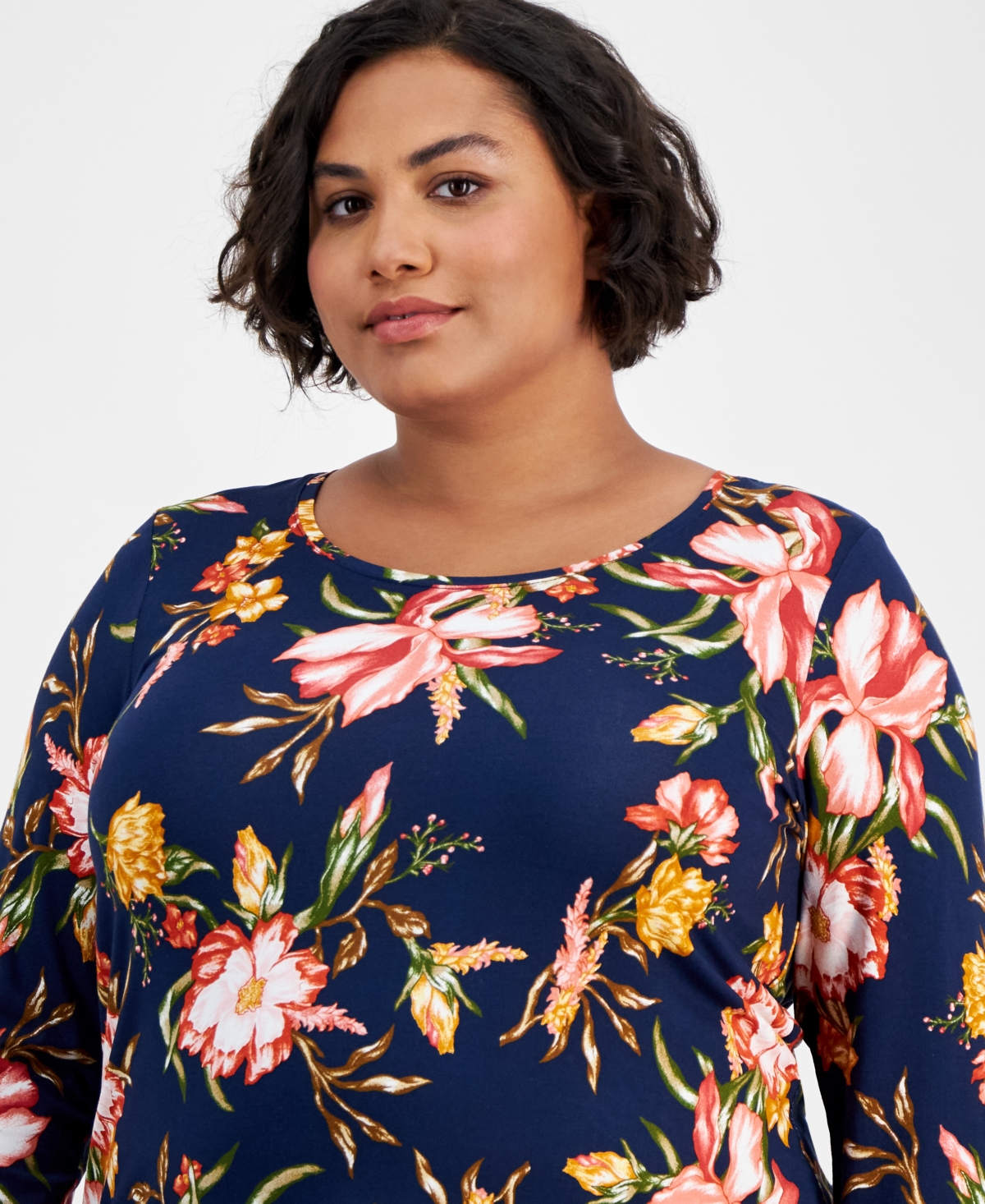 Jm Collection Plus Size Printed 3/4-Sleeve Top, Created for Macy's
