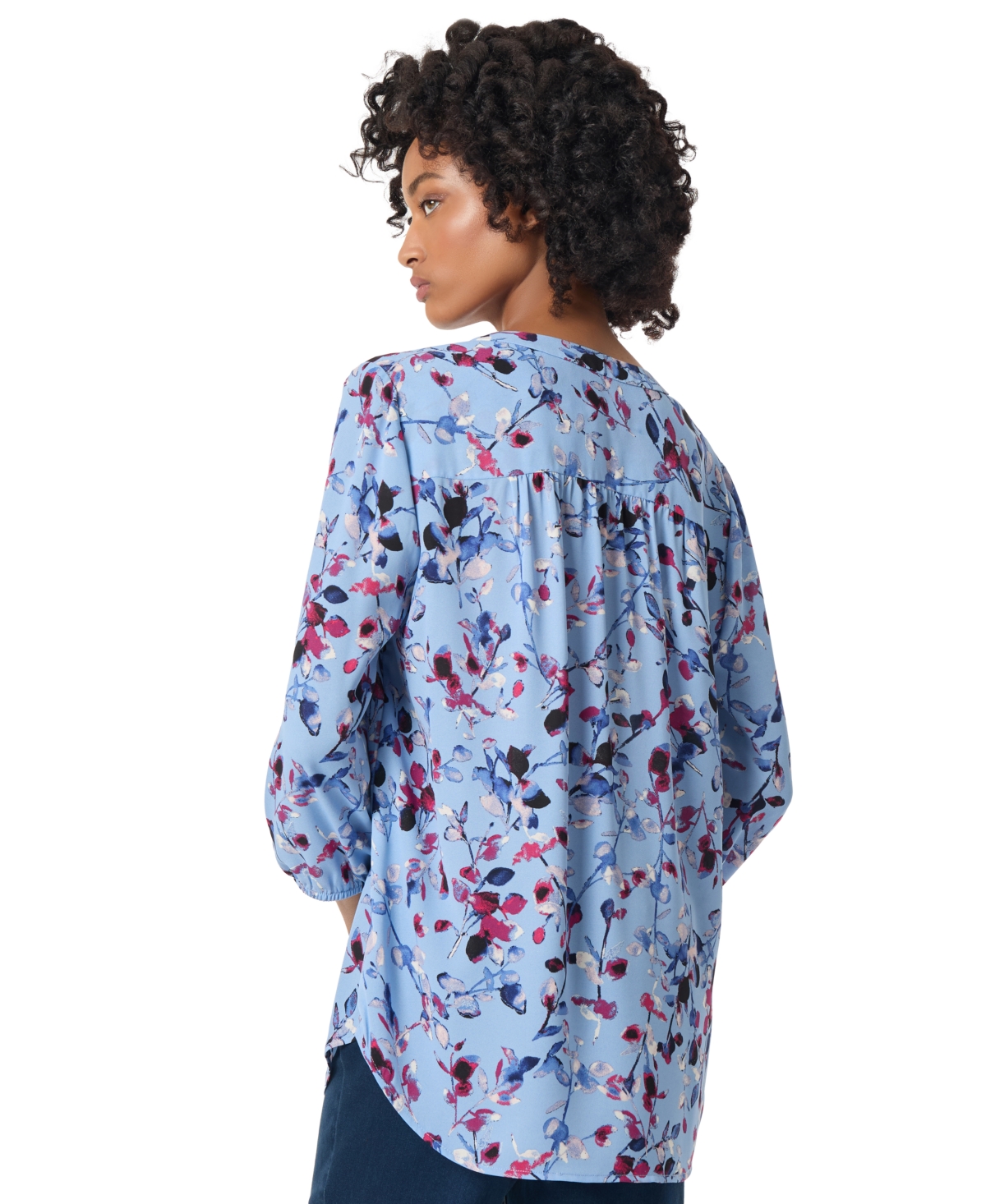 Jones New York Kelly Floral Print Top In Bluebell Multi
