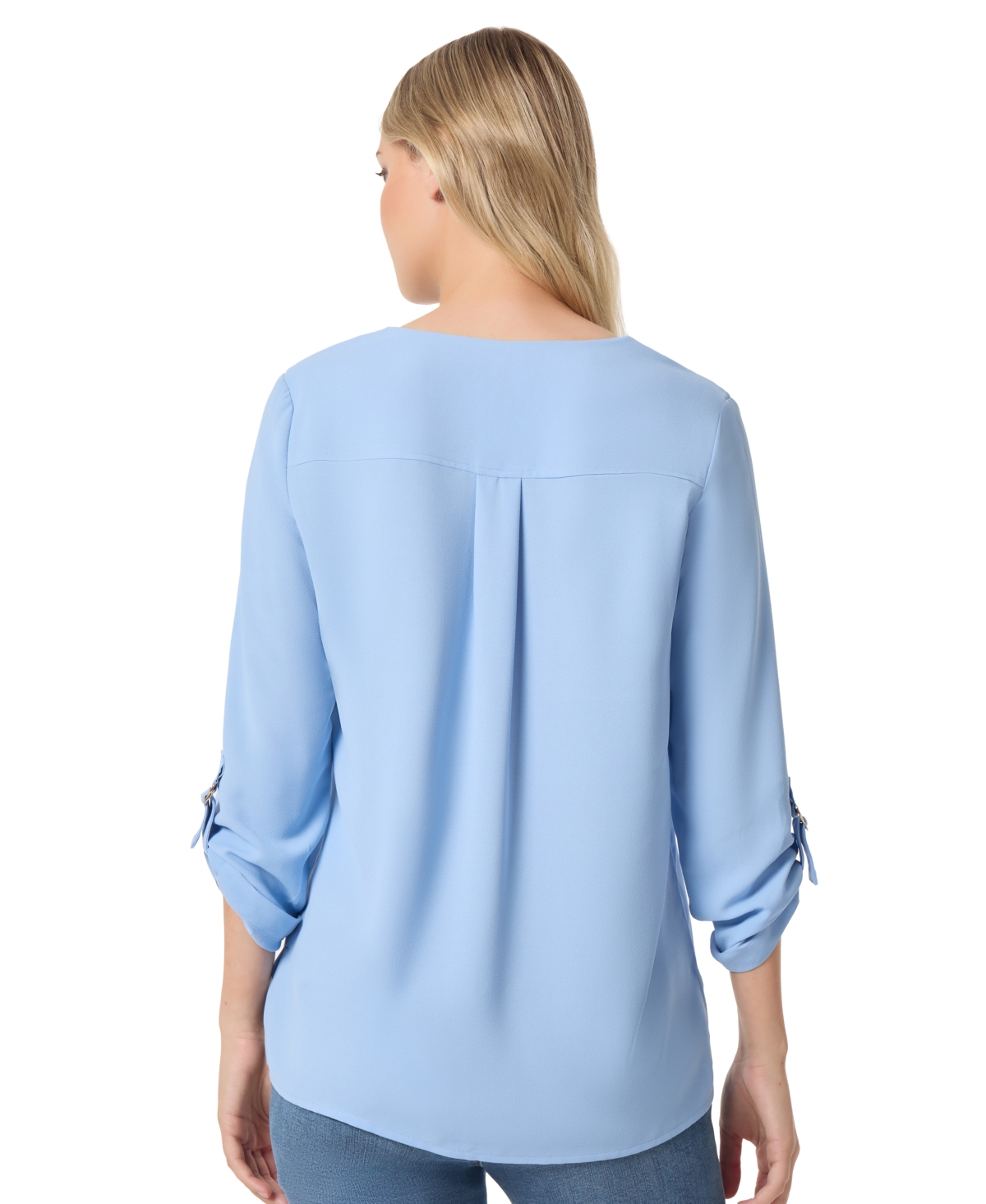 Jones New York Women's Long Sleeve Collarless Tunic with D-Rings Top