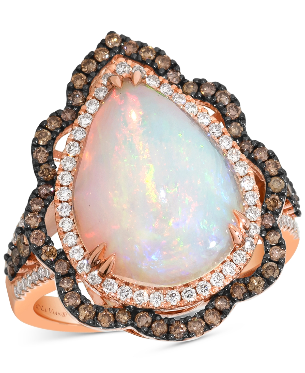 Neopolitan Opal (4 ct. t.w.) & Diamond (3/4 ct. t.w.) Wavy Halo Pear Statement Ring in 14k Rose Gold