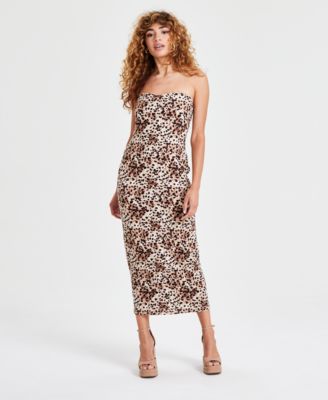 Bar III Women s Strapless Cheetah Print Textured Midi Dress Created for Macy s Macy s