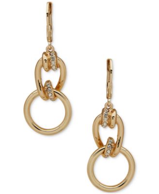 Gold-Tone Pav&eacute; Link Double Drop Earrings