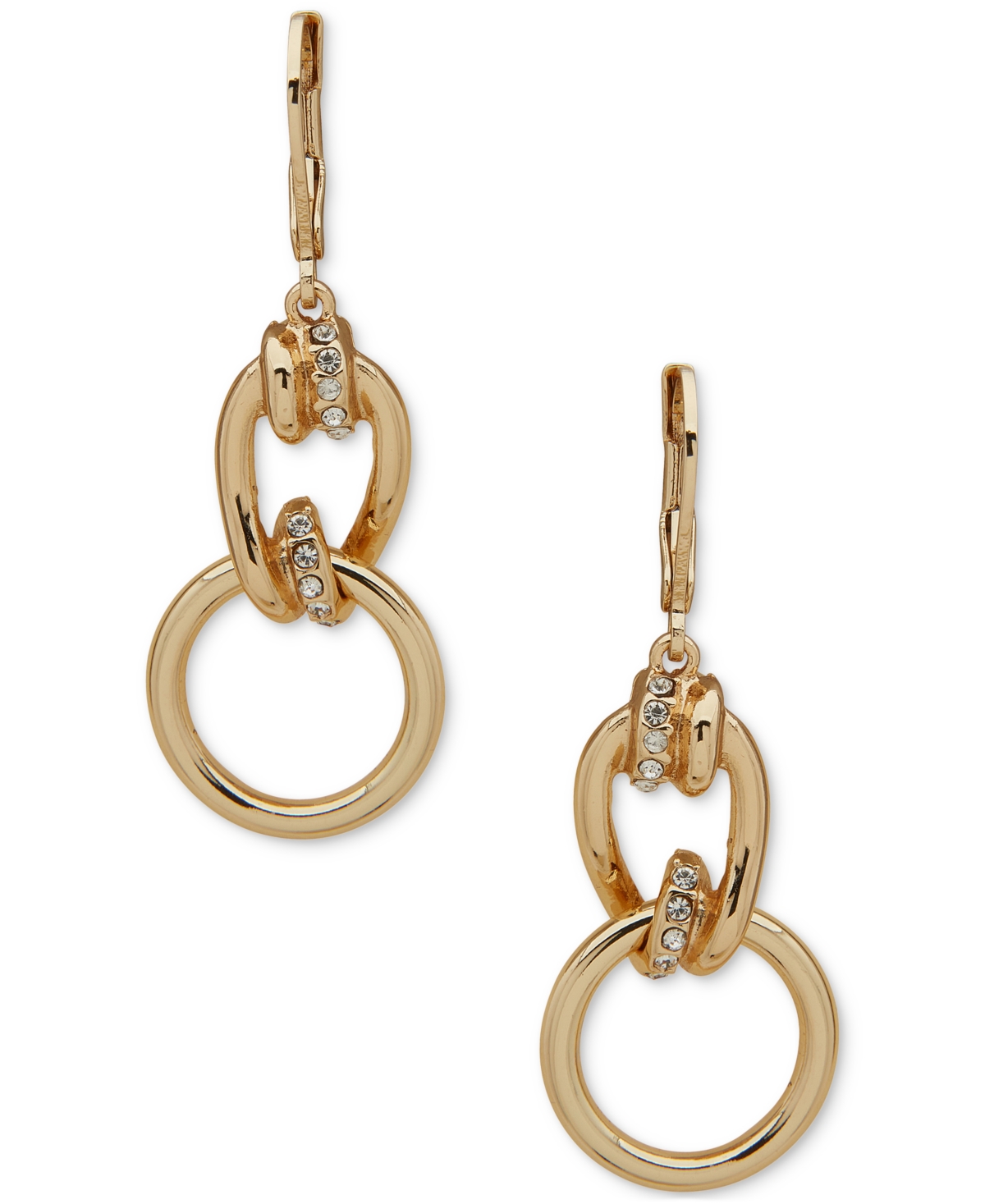Gold-Tone Pave Link Double Drop Earrings - Gold