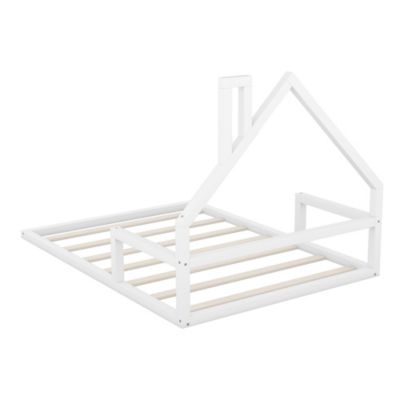  Full Size Wood Floor Bed With House-Shaped Headboard