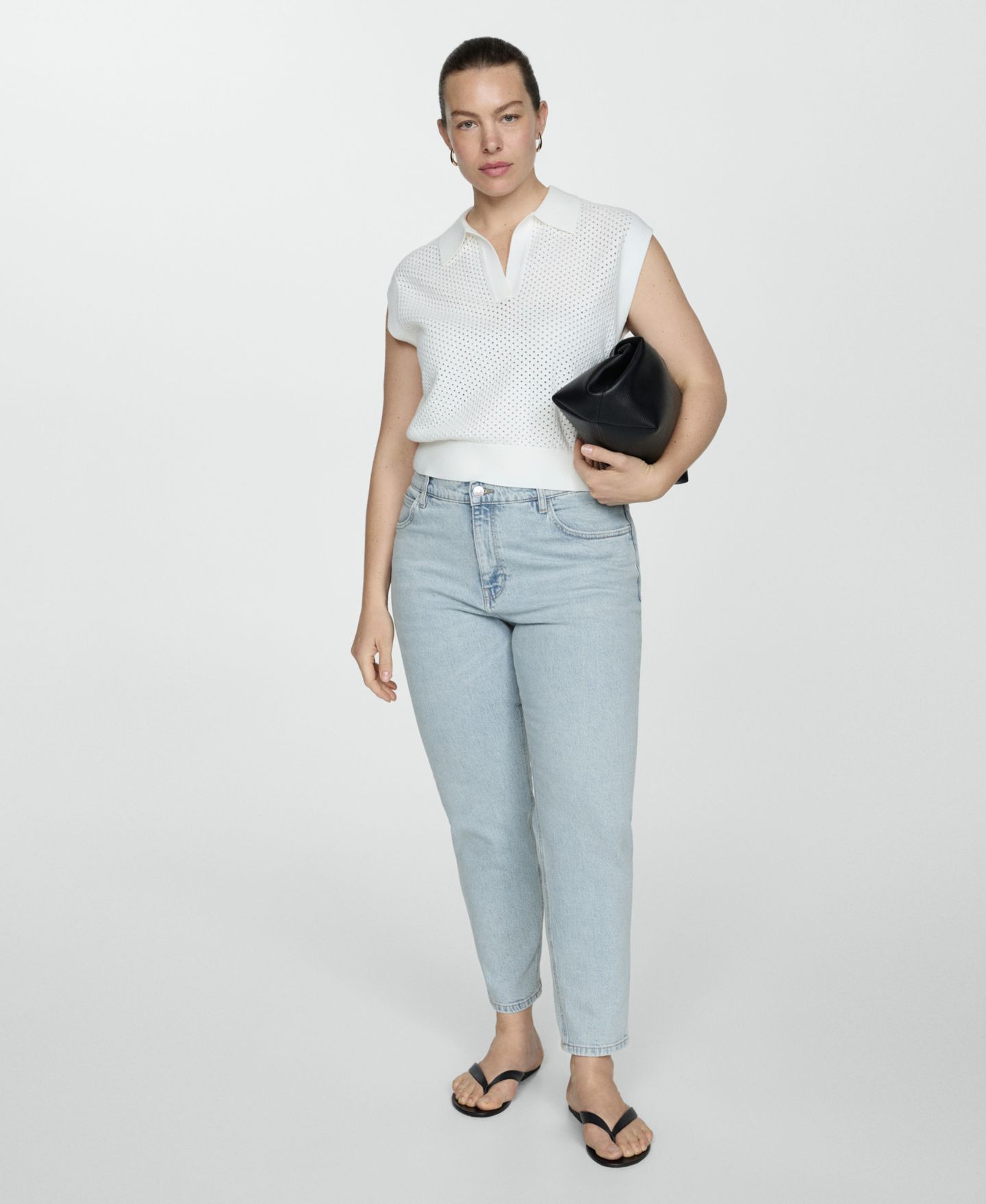 Женские джинсы Mango Mom Comfort High Rise, цвет: Выбеленный синий — фото 4