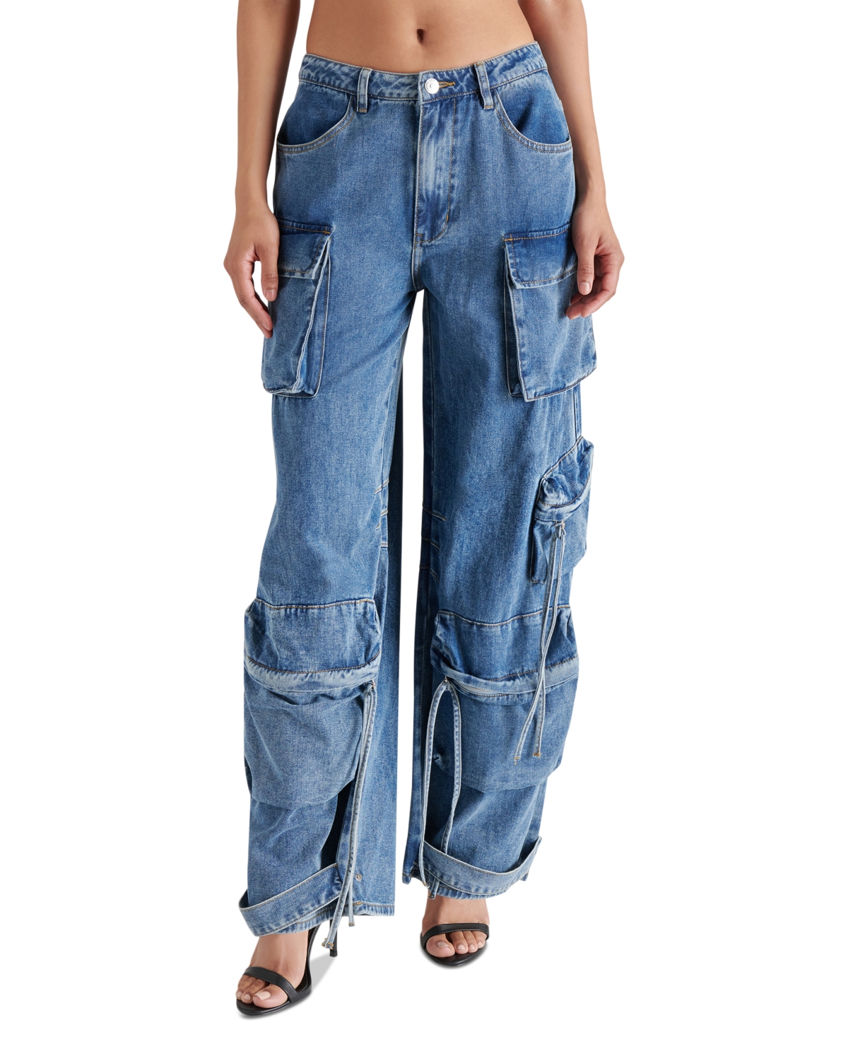 STEVE MADDEN WOMEN'S DUO DENIM COTTON CARGO PANTS 