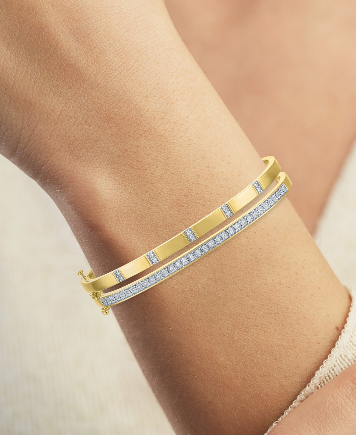 Macy's 2-pc. Set Diamond Bangle Bracelets (1/5 Ct. T.w.) In 14k Gold-plated Sterling Silver In Gold-plated Sterling Silver