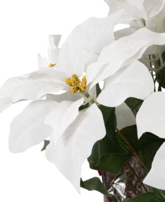 27.5" White Artificial Poinsettia with Red Wrapped Pot