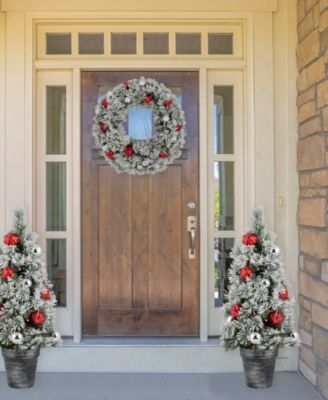 Pre-Lit Potted Snowy Bristle Pine Artificial Christmas Tree 3'