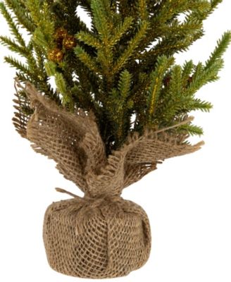 Slim Pine with Berries Artificial Mini Christmas Tree in Burlap Base 12"