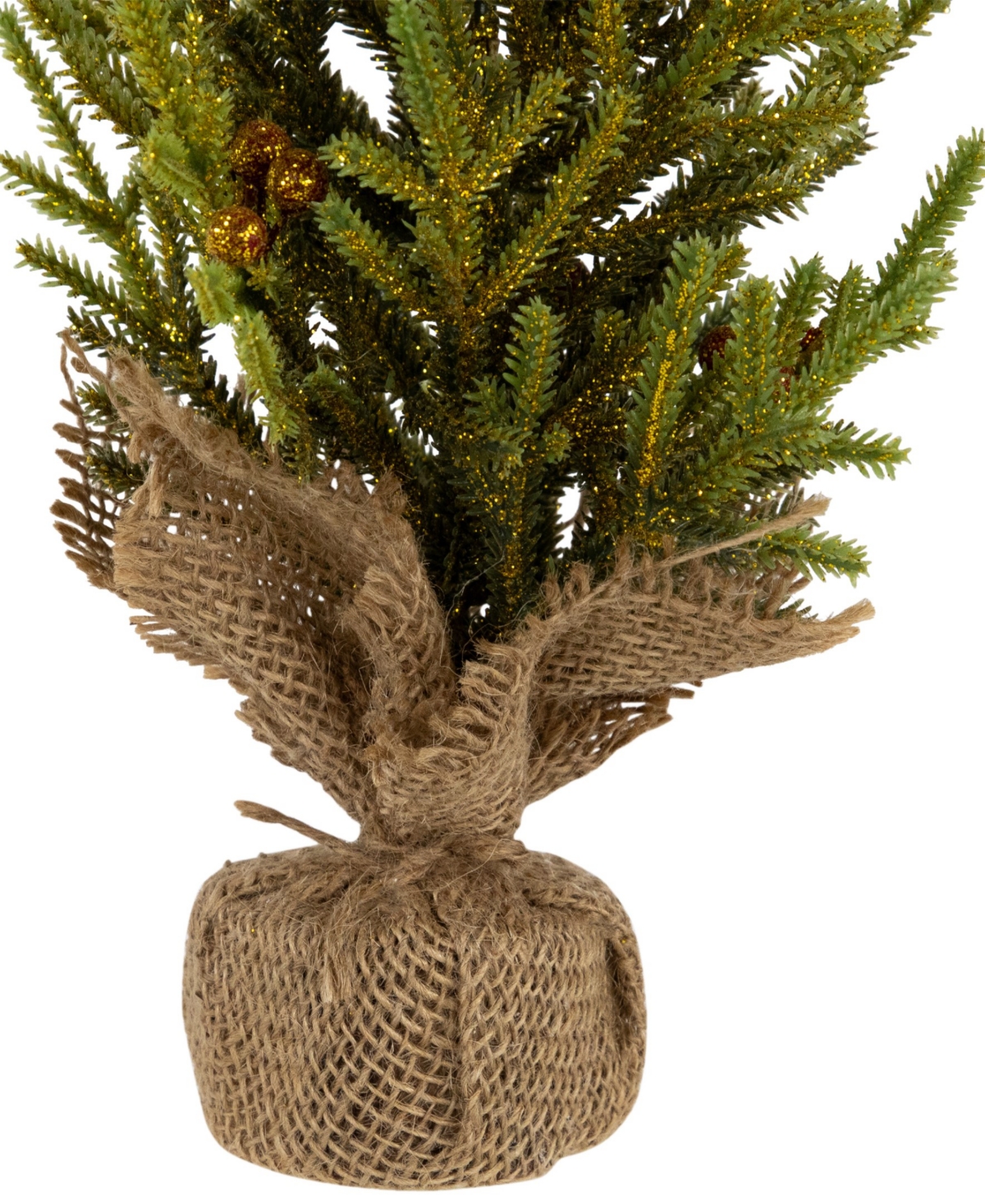 Northlight Slim Pine With Berries Artificial Mini Christmas Tree In Burlap Base 12" In Green