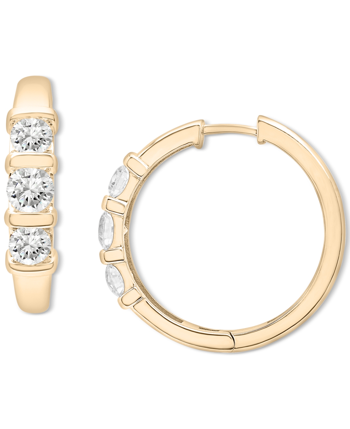 Macy's Diamond Three Stone Small Hoop Earrings (1-1/2 Ct. T.w.) In 14k White Gold Or 14k Yellow Gold In Yellow Gold