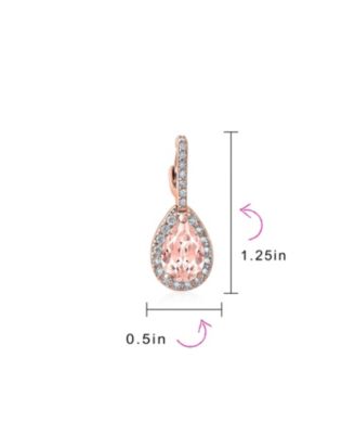 7CT Style Halo Pink Cubic Zirconia CZ Formal Huggie Snap Hinge Dangle Drop Teardrop Earrings Rhodium Plated