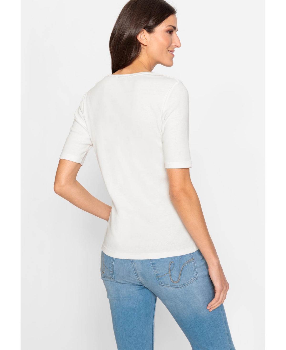 Olsen Women's 100% Cotton Short Sleeve Placement Print TShirt