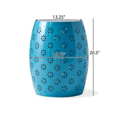Lace-Cut Metal Outdoor Side Table - Barrel Shape