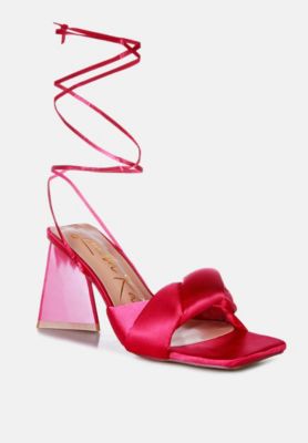 Womens Pristine Satin Strap Triangular Block Heel Sandals