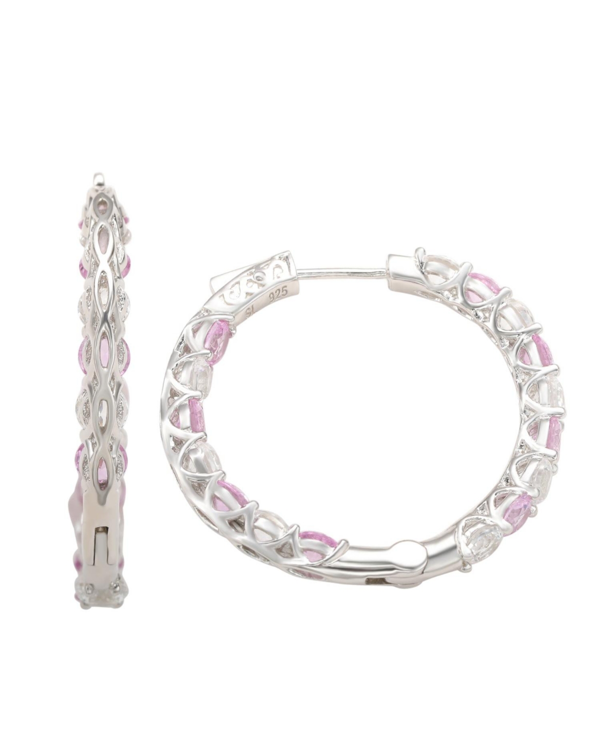 Suzy Levian New YorkSapphire & Lab-Grown White Sapphire Martini Set Inside Out Hoop Earrings in Sterling Silver by Suzy Levian - Pink