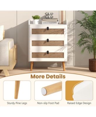 Modern End Table with 3 Rattan Decorated Drawers