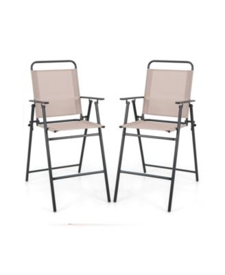 Set of 2 Patio Folding Bar-Height Chairs with Armrests and Quick-Drying Seat-Beige