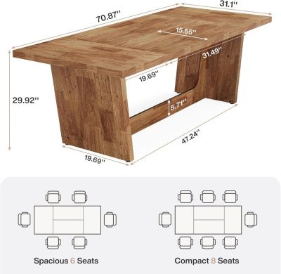 6.5FT Conference Room Table: Large Rectangular Meeting Seminar Table for 6-8 People, Wood Long Training Table with Heavy-Duty Frame, Business Table for Office