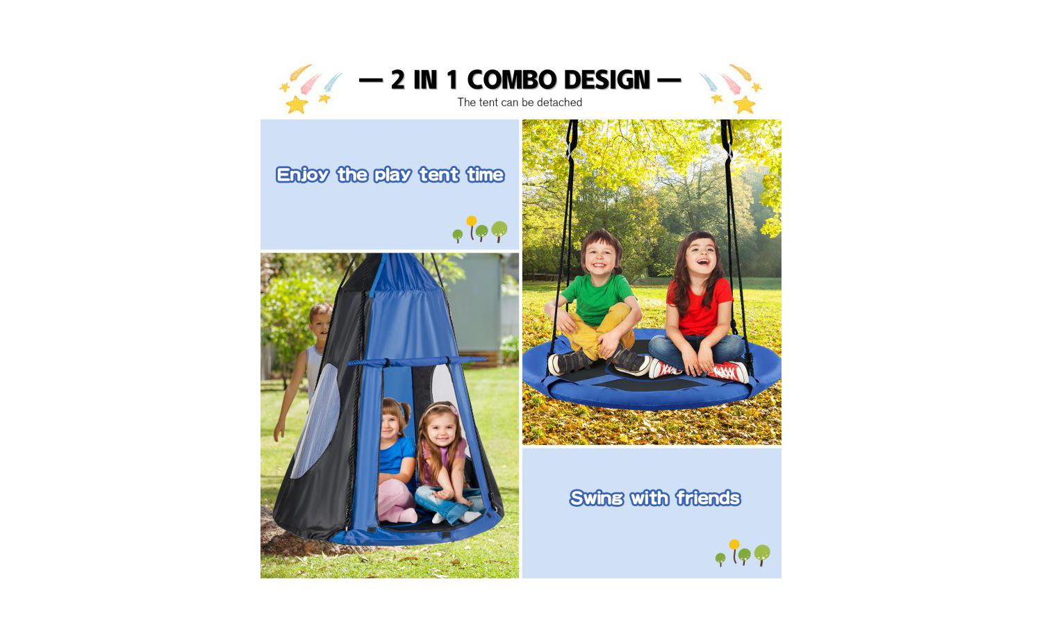 Boys 2-in-1 40 Inch Hanging Chair Detachable Swing Tent