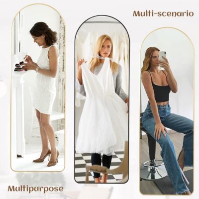 64"x21" Arched Full-Length Mirror with Black Aluminum Alloy Frame, Rounded Corners, Standing, Hanging, Leaning