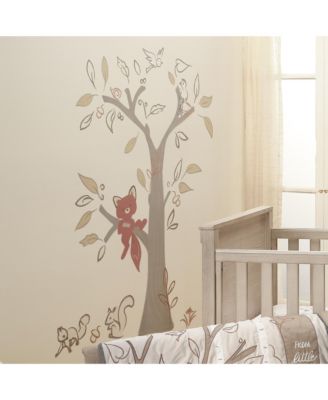 17” X 28” Treetop Fox Beige Tree w/ Woodland Animals Wall Decals/Stickers