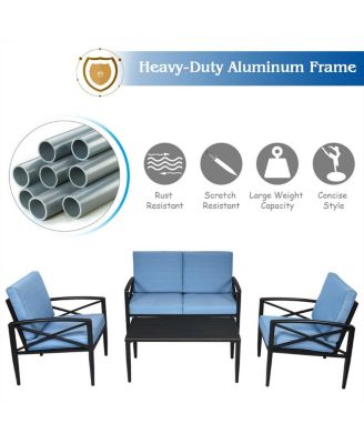 4 Pieces Patio Furniture Set Aluminum Frame Cushioned Sofa