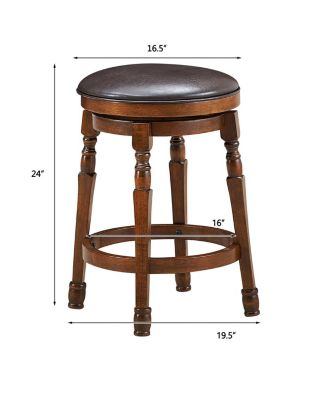 Set of 2 24-Inch Swivel Leather Padded Bar Dining Stools