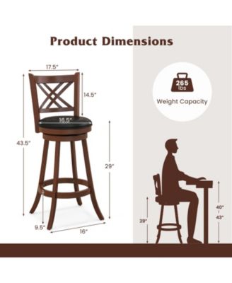 360° Swivel Upholstered Barstools Set of 2 with Back and Footrest