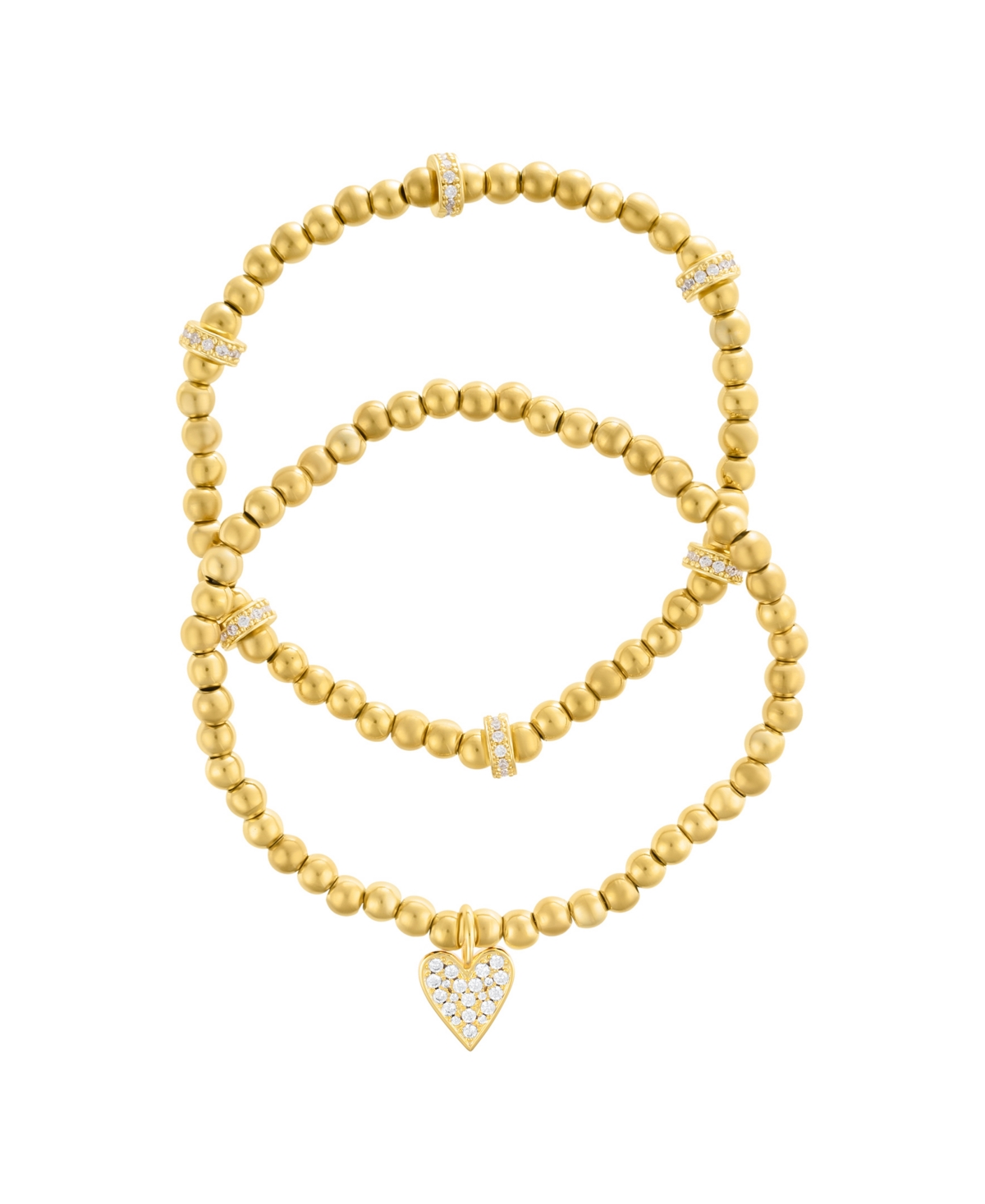 Adornia Gold Plated Pair Of Bead Bracelets With Crystal Heart In Gold