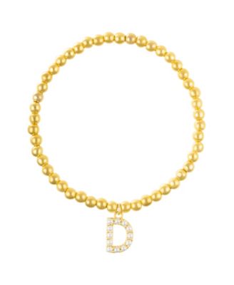 Gold Stretch Bead Imitation Pearl Letter Bracelet