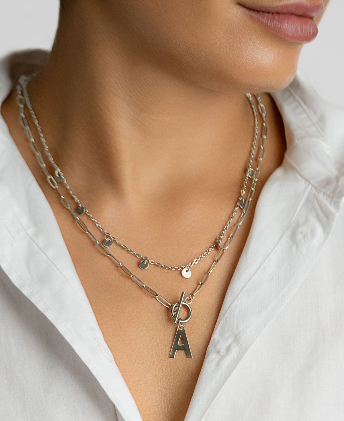 Adornia Silver Tarnish Resistant Confetti And Paperclip Layered Initial Toggle Necklace In Letter J