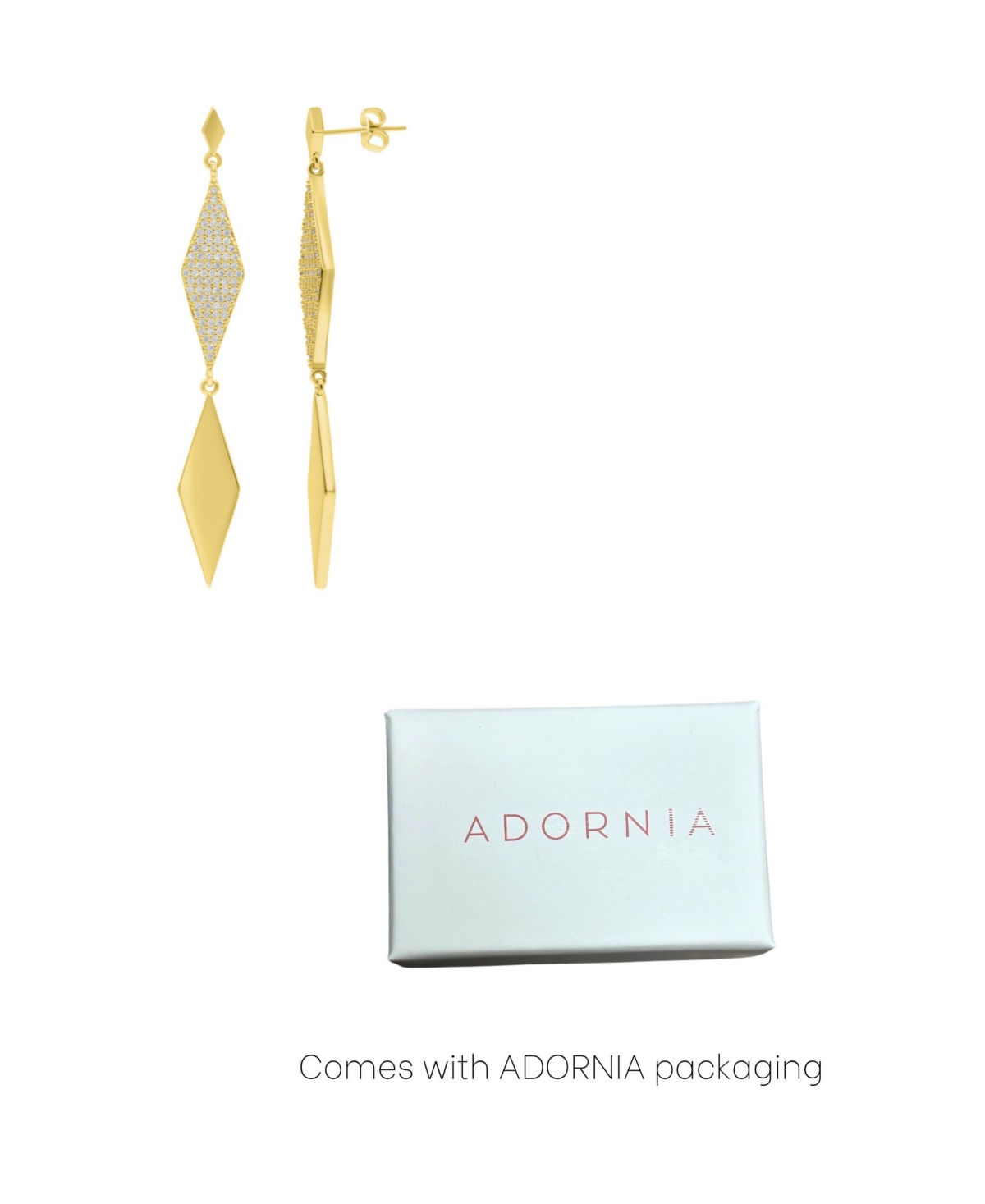 Adornia Gold Long Crystal Diamond-Shaped Drop Earrings