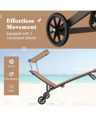 Patio Heavy-Duty Adjustable Chaise Lounge Chair with Canopy Cup holder and Wheels