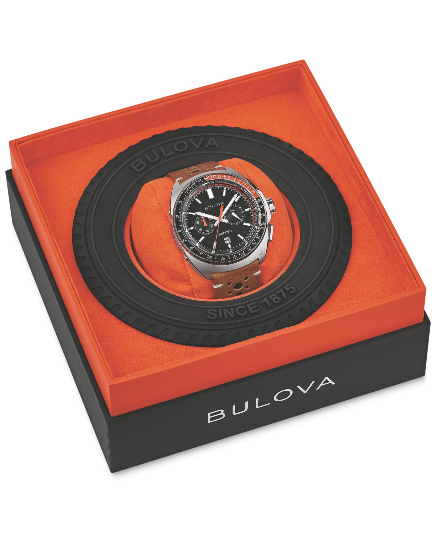 Мужские часы Bulova Chronograph Racer Brown Leather Strap Watch 42mm — фото 4