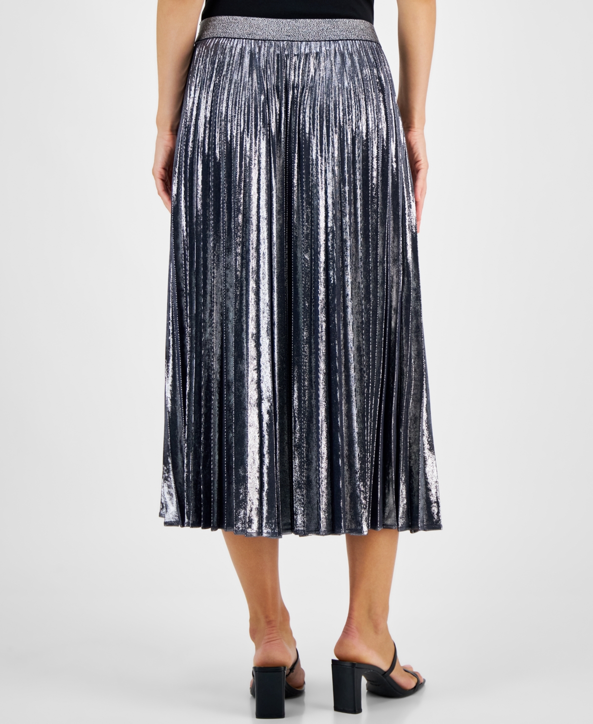 Tommy Hilfiger Women's Metallic Pleated Midi Skirt -gun