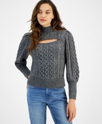 Tommy Hilfiger - Women's Cable-Knit Keyhole Mock-Neck Sweater