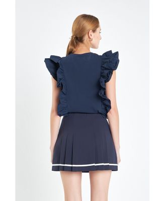 Women's Poplin Ruffle Detail Sleeveless Top