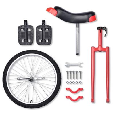 24 In Wheel Outdoor Unicycle Adjustable Seat Anti-Skid Pedal Circus Bike for Adults Teenagers Kids, Red