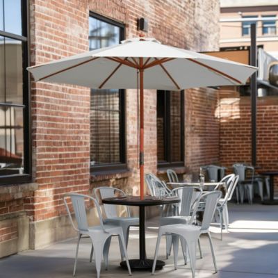 9FT Wooden Patio Umbrella UV30+ for Beach Pool Wedding Party Table Market Garden Yard Hotel Deck Cafe White