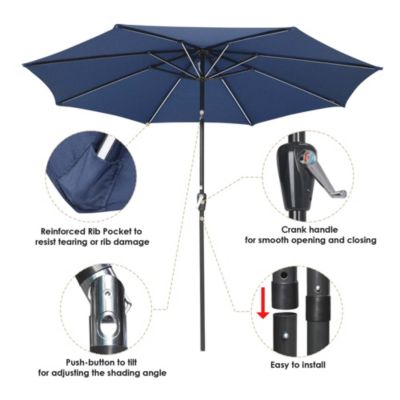 9ft Solar Power LED Patio Umbrella Outdoor Yard Parasol Sunshade Tilt with Crank