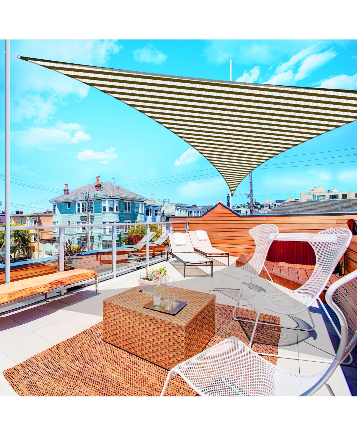 Yescom Ft 97% Uv Block Triangle Sun Shade Sail Hdpe Canopy Outdoor Patio Backyard - Brown+white