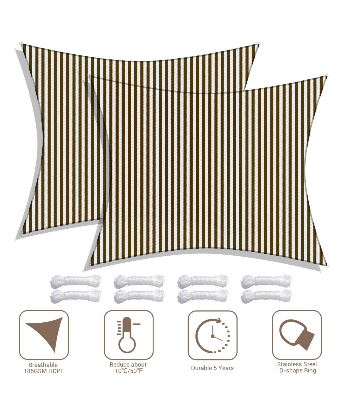 Yescom 2 Pack 20x16 Ft 97% Uv Block Rectangle Sun Shade Sail Hdpe Canopy Outdoor Park - Coffee+white