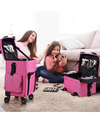Deep Pink 2in1 Rolling Makeup Case Soft Sided Cosmetic Organizer 1680D