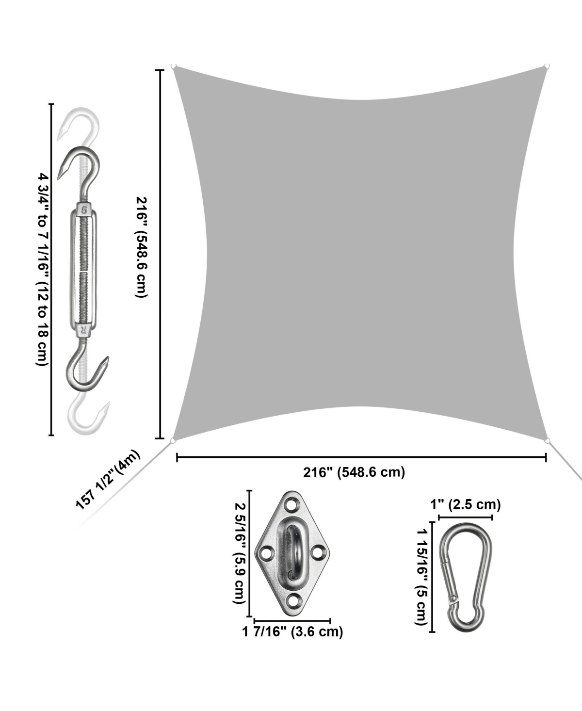 18x18 Ft Square Sun Shade Sail with Hardware Kit 97% Uv Block Top Canopy Outdoor - Mellow yellow+silver