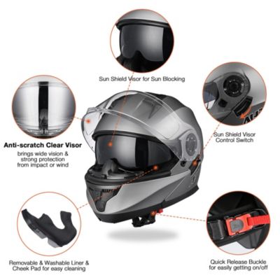 RUN-M3 Modular Flip Up Helmet Full Face Dual Visor DOT Motorcycle Bike XXL