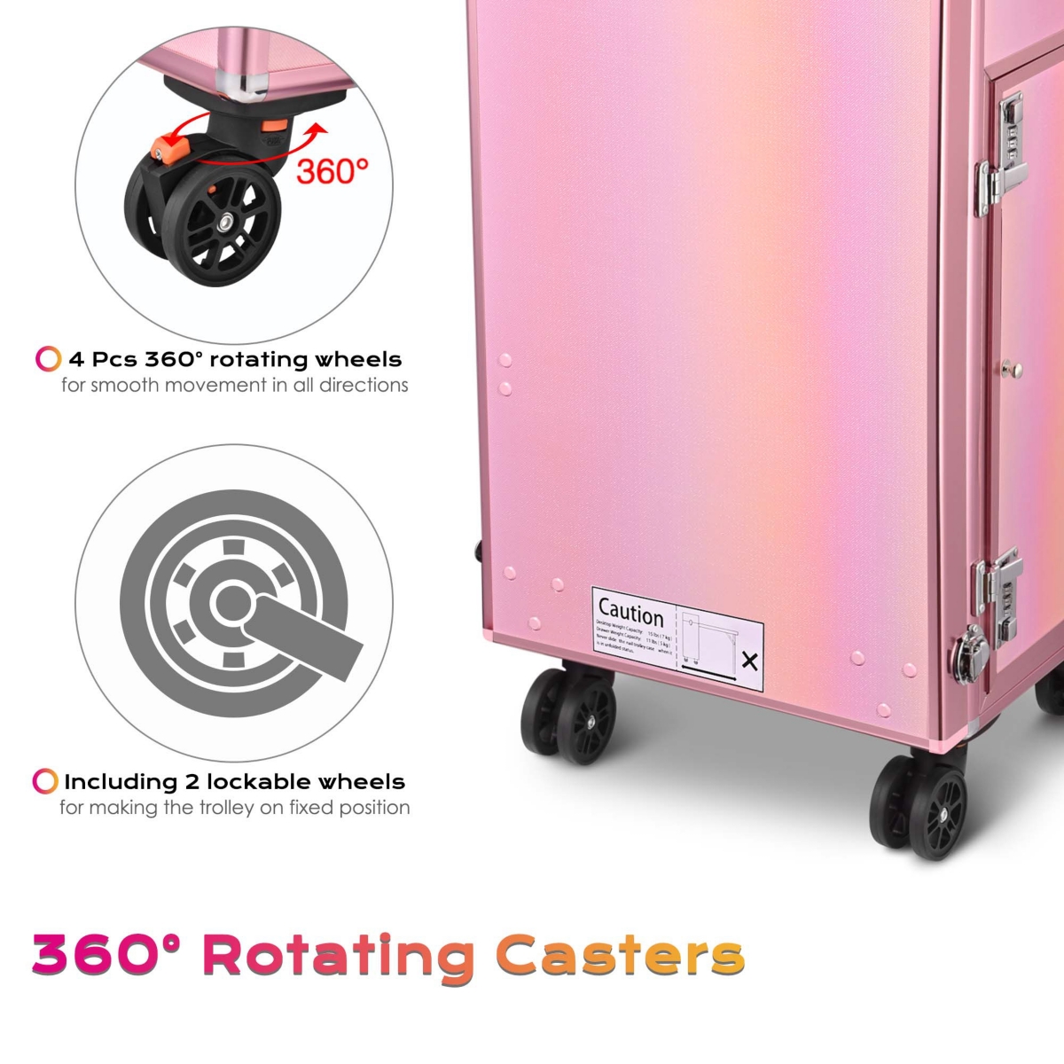 Byootique Nail Desk Mobile Station Rolling Makeup Manicure Table Unicorn Pink
